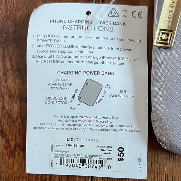 NWT Liz Claiborne Metallic Silver Phone Charging Wristlet with Tassel - Picture 3 of 9